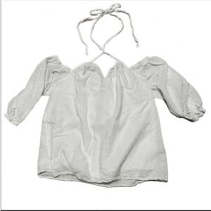 Bailey 44 off shoulder halter white on white swiss dot boho cotton top. X-Small